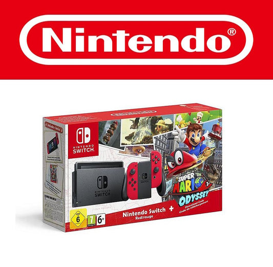 Die Nintendo Switch als Bundle mit dem populären Spiel Super Mario Odyssey. Enthalten sind rote Joy-Cons, das schwarze Dock sowie ein digitaler Download-Code für das Spiel. Die Verpackung ist mit dynamischen Mario-Motiven gestaltet, darunter Szenen aus New Donk City. Die Box vermittelt Abenteuer, Spaß und familienfreundliches Gaming. Ein ideales Geschenk für Mario-Fans jeden Alters.